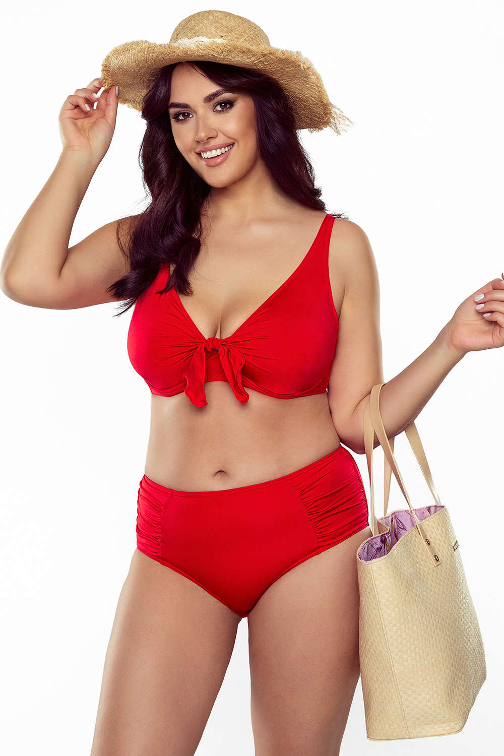 Vivisence Womens Underwire Swim Bra Non Padded with Tie Front Adjustable Straps for Full Bust Support, Red