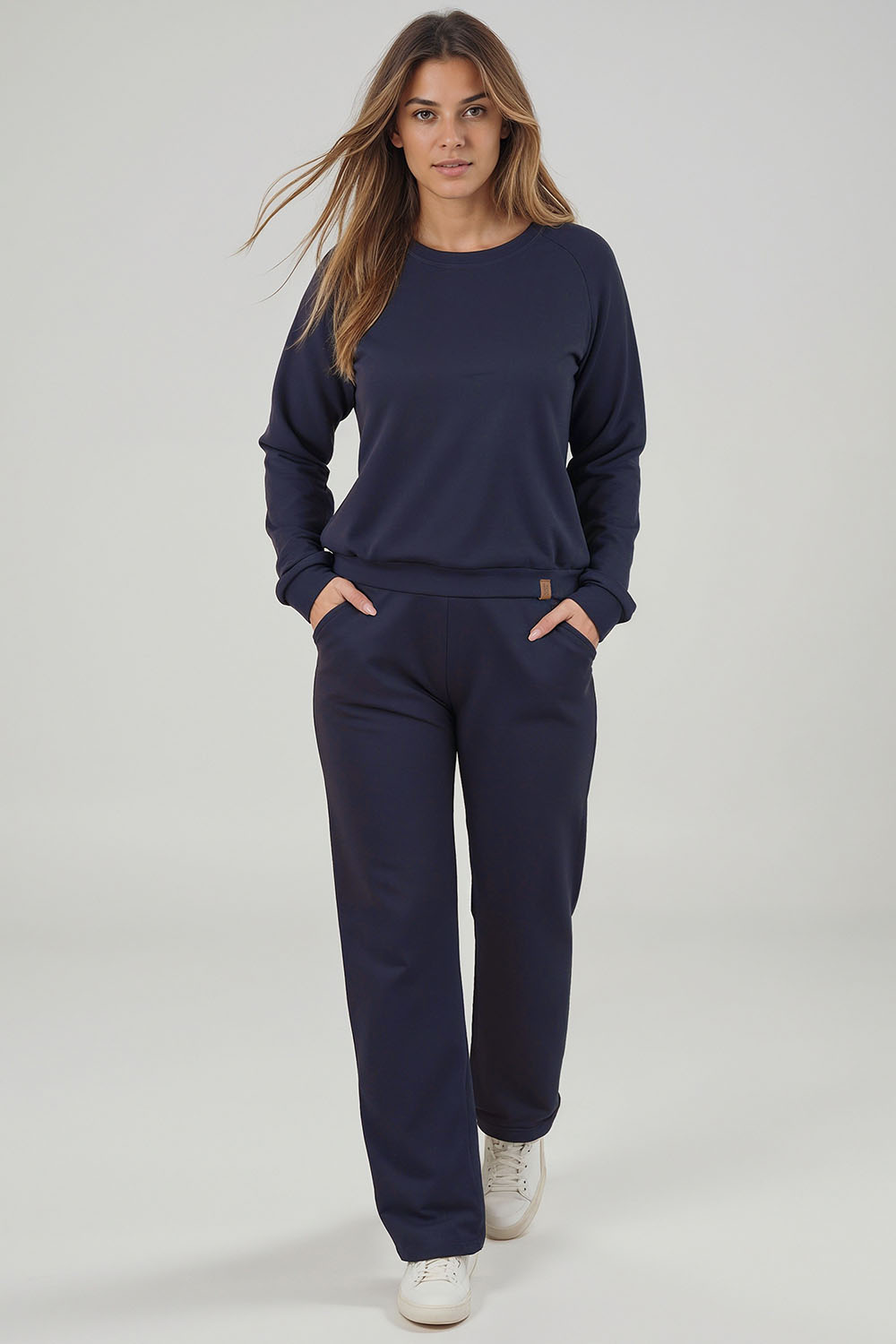 Vivisence Women Crewneck Sweatshirt Soft Knit Pullover Everyday Comfort, dark blue