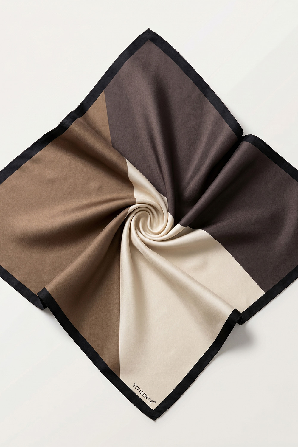 Vivisence Women Silk Scarf Hand Rolled Edges Soft Material Everyday Elegance, beige/brown