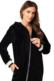 Vivisence Robe Cotton with Zipper Fastening and Cuffed Sleeves 5018, black-white