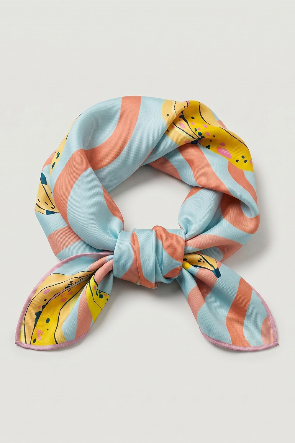 Vivisence Women Silk Scarf Hand Rolled Edges Soft Breathable Material, yellow/blue