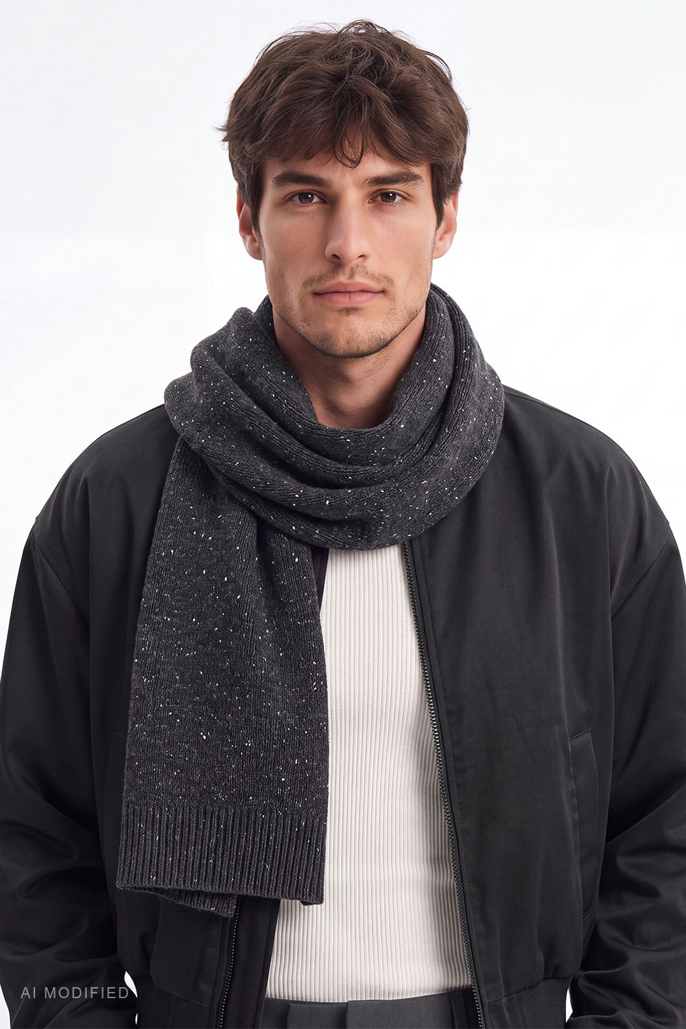 Vivisence Herrenschal Merino Wolle Seide Herren Feinstrick Accessoire, dunkelgrau