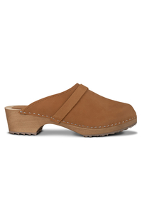 Vivisence Damen Clogs aus Nubukleder, Holzsohle, geschlossene Pantoletten mit Absatz, bequem für Alltag und Büro, hellbraun