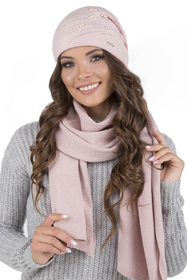 Vivisence Damen Mütze Strick Warm Fleece Zirkonia Perlen Elegant Winter 7012, rosa