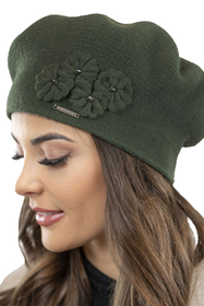 Vivisence Damen Mütze mit Schal Mit Blume Applikation Wärme An Wintertagen 7006, grün