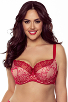Vivisence Underwired Bra Lace Semi Padded Bra Half-Padded Cups Floral Lace Details Adjustable Straps Side Seam Boning Perfect for Elegant Gift, red