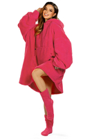 Vivisence Blanket Hoodie and Socks Set Warm and Cozy Wearable Blanket Sweatshirt with Large Pocket Extended Back Long Sleeves and Durable Ankle-Length Socks for Everyday Comfort, raspberry