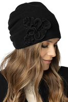 Vivisence Women's Elegant Warm Winter Hat Virgin Wool Hand Embroidered 7076, Black