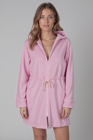 Vivisence Women's Robe Cotton with Zipper Warm Fabric Perfect for Evening Spa 5012, pink