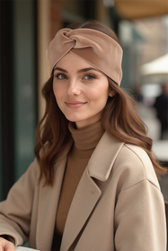 Vivisence Knitted Headband For Women Elegant Headwear For Winter With Front Twist Detail Soft Cotton Blend Snug Fit Ideal For Autumn And Winter, Beige