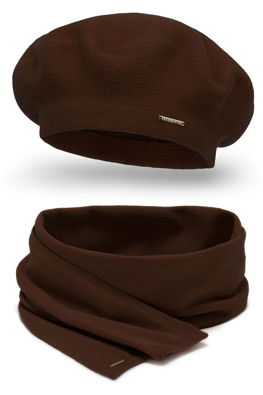 Vivisence Elegant Women's Winter Beret And Scarf Set Made Of Warm Thick And Soft Fabric With Wool Blend For Ladies Ideal For Cold Winter And Autumn Days, brown