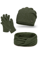 Vivisence Bonnet Cache-cou et Gants Pour Femme L'Automne et L'Hiver Ensemble en Laine Chaud Confort Ajusté Doublé Qualité Supérieure 7087Kmpl, vert mélange