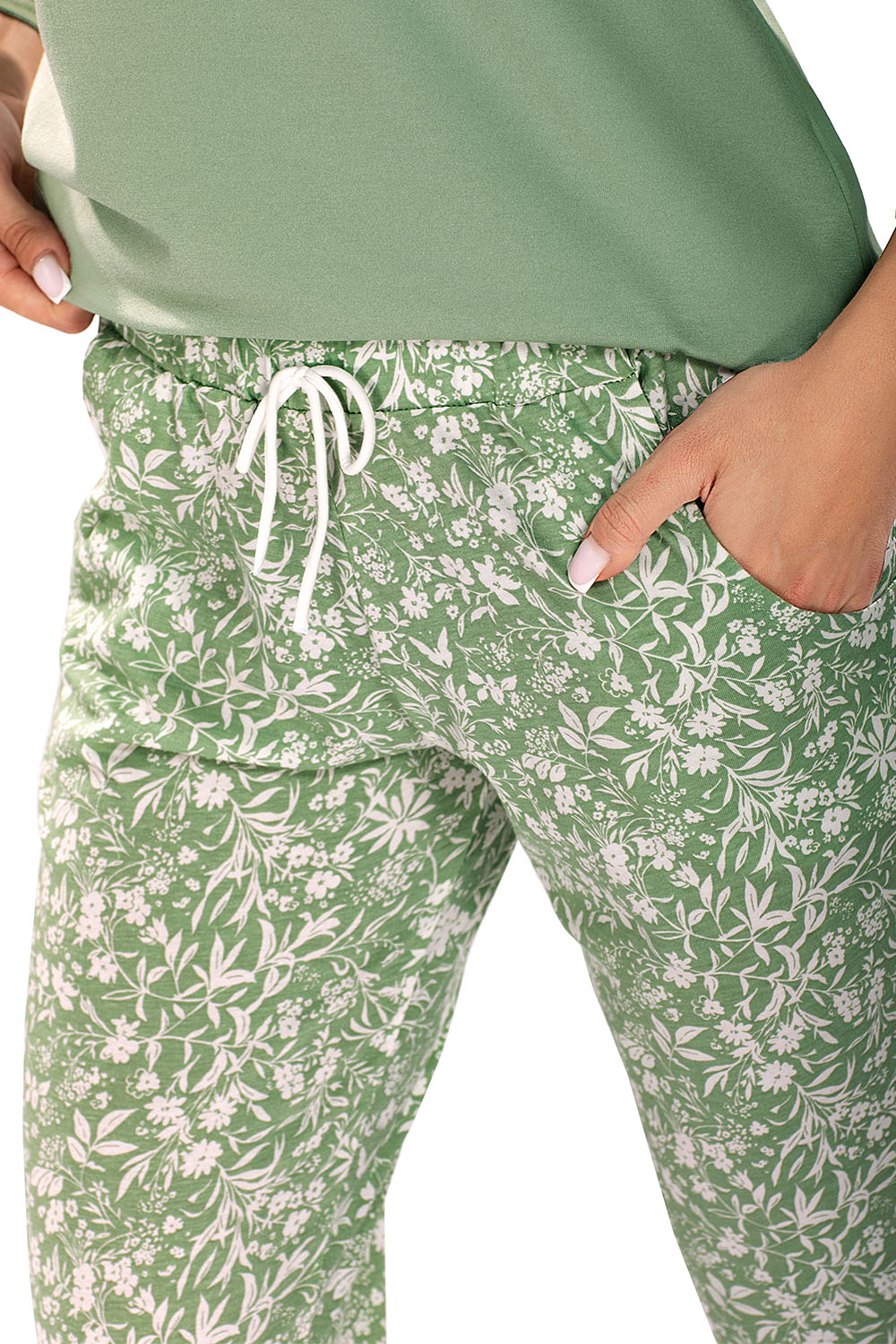 Vivisence Dame Schlafanzug 2-teiliges Set Pyjama Bluse Hose Gemustert 2025, Grün