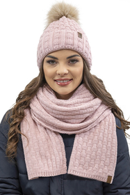 Vivisence Damen Mütze Bommel Warm Fleece Gefüttert Strick Winterstyle 7015, rosa