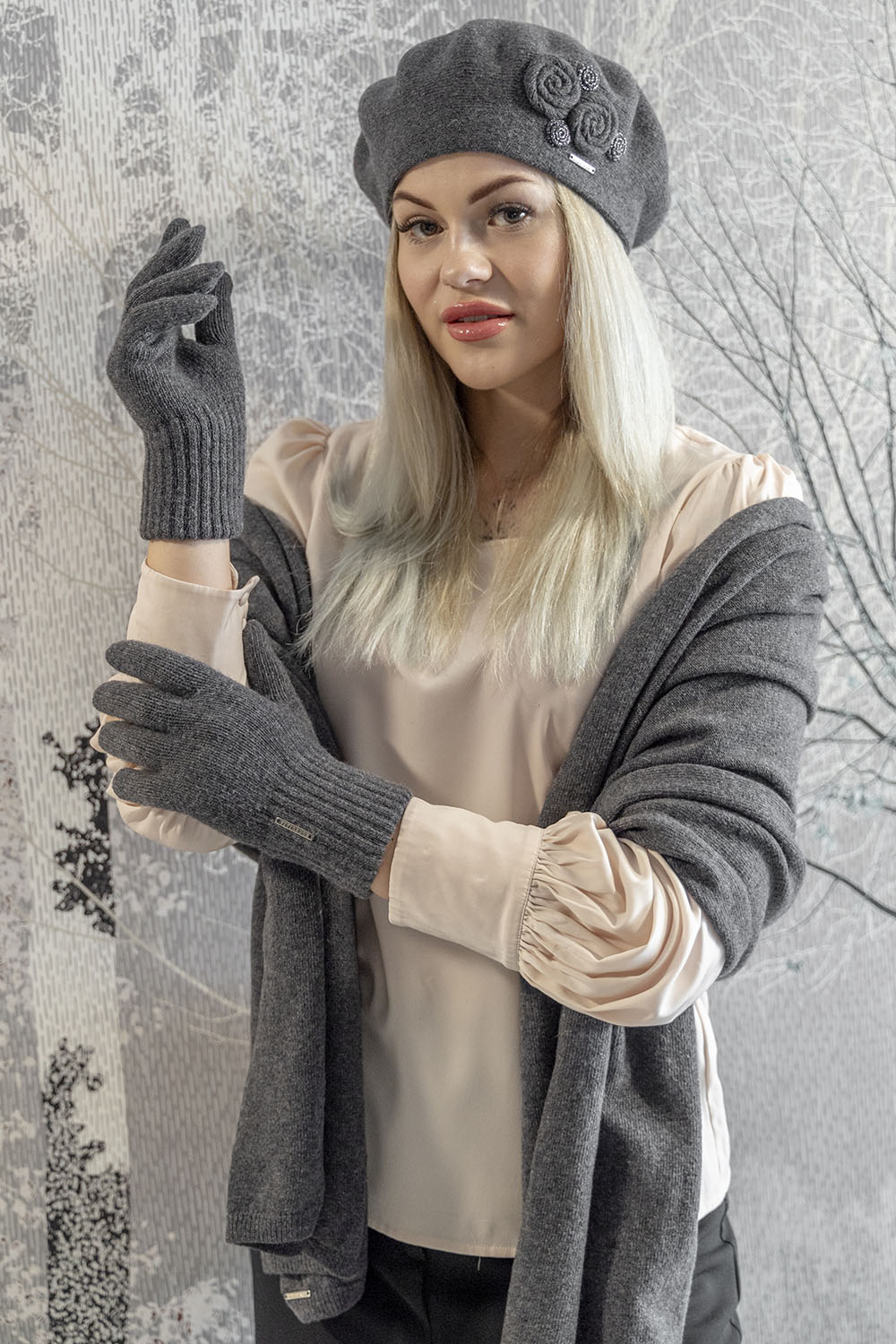 Vivisence Women's Winter Gloves Wool Ideal For Cold Weather 7201, dark grey