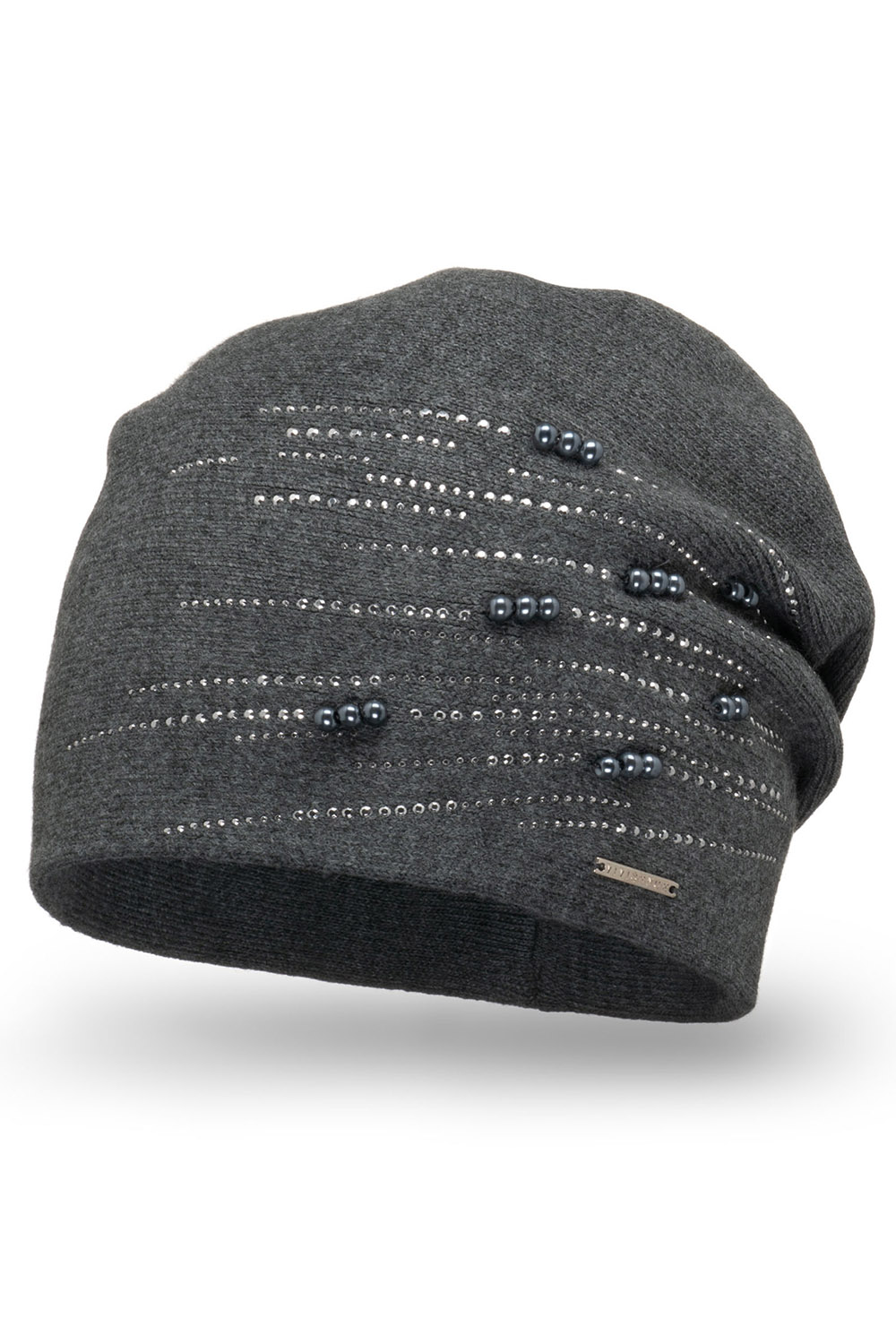 Vivisence Bonnet Femme Tricoté Chaud En Polaire Avec Perles Élégantes 7012, gris foncé