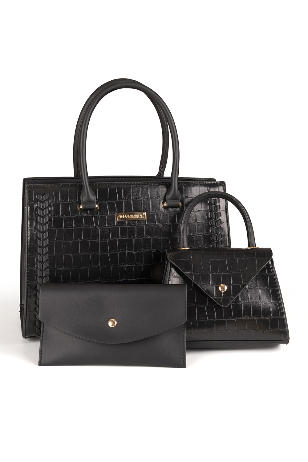 Vivisence Women's Handbag Set 3-in-1 Zipped Closure Elegance for Everyday, black