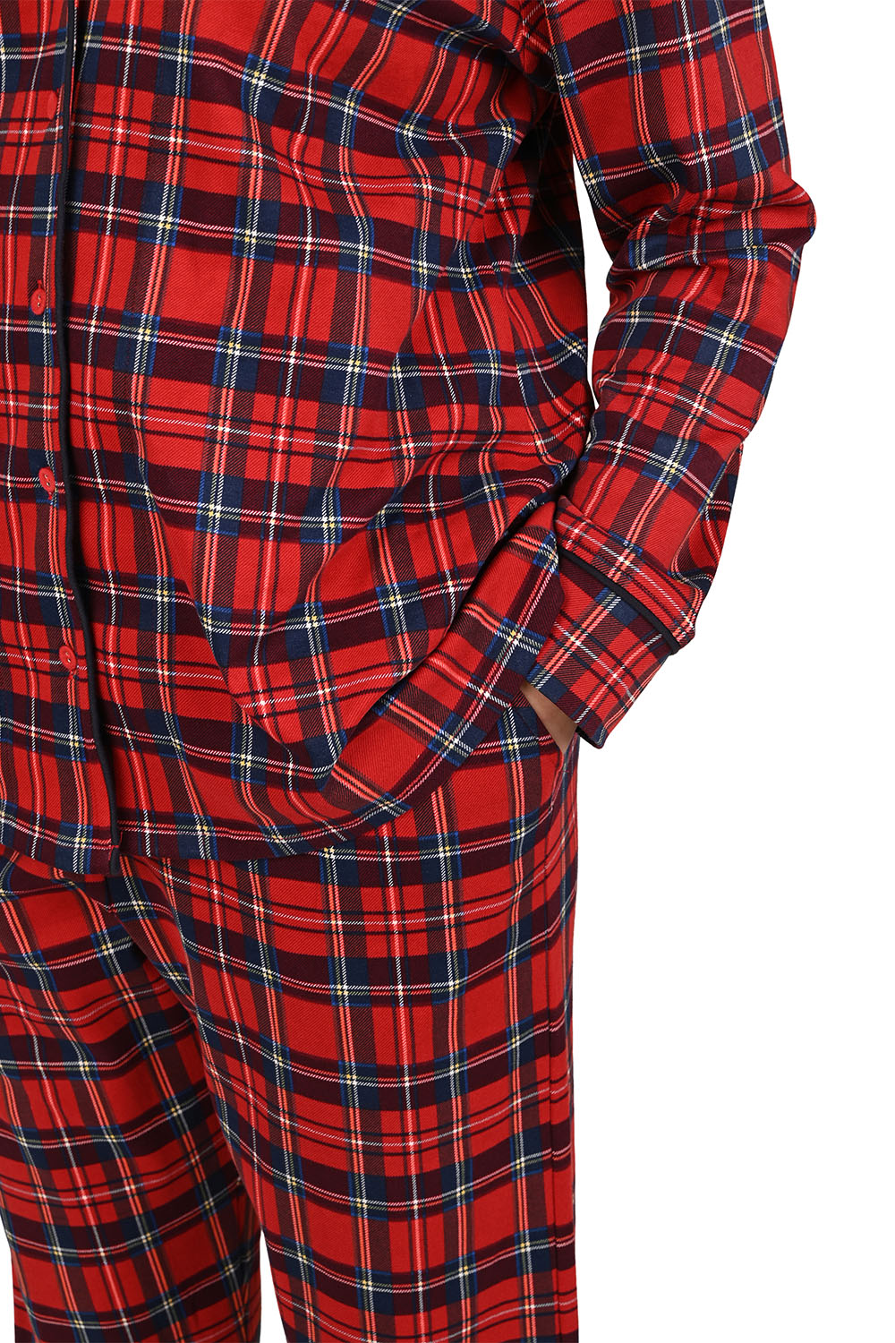 Vivisence Women Pajama Set Cotton Button Shirt And Pants Breathable Comfort, Red