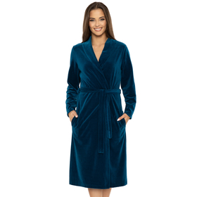 Vivisence Robe Cotton Belted Pockets Double-Sided Soft Cozy Daily Use 5022, dark turquoise