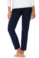 Vivisence Damen Pyjama Schlafanzug Langarm Nachtwäsche 2teilig Set Bequem 2029, ecru/dunkelblau