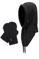 Vivisence Capuche Et Gants Femme Pour L'Hiver et L'Automne Balaclava Ensemble Élégant Fonctionnelle  Doublés En Polaire Pour Les Froides Journées D'Hiver Avec Protection Optimale 7097Kmpl, noir