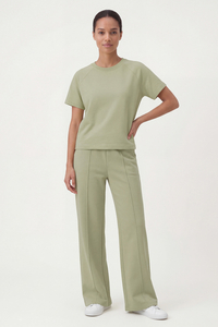 Vivisence Damen Hausanzug Zweiteiler Weiche Elastische Jersey Komfort Für Alltag, olivfarben