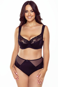 Vivisence Women Half Padded Lace Bra Adjustable Straps Underwire Support Decorative Bow Elegant Lingerie, black