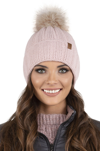 Vivisence Damen Bommelmütze Winter Fleecefutter Kunstpelzbommel Strickmützen 7019, puderrosa