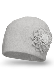 Vivisence Women's Wool Hat With Floral Pleats Antistatic Elegant 7052, light grey