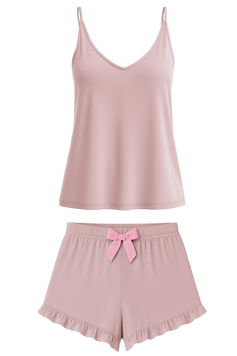 Vivisence Femme Pyjama Set Viscose Nœud Déco Confort Pour la Nuit D'été 2044, rose