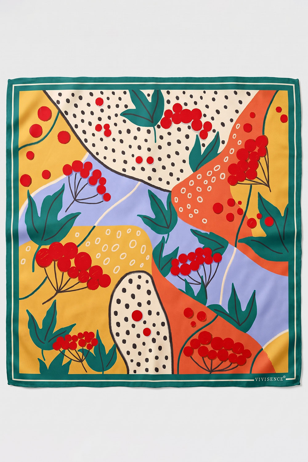 Vivisence Women Silk Scarf Hand Rolled Edges Square Design For Everyday, yellow/green