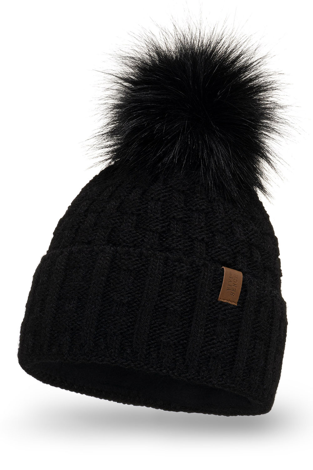 Vivisence Bonnet Femme Avec Pompon Doublé En Polaire Tricoté Pour L’Hiver 7015, noir