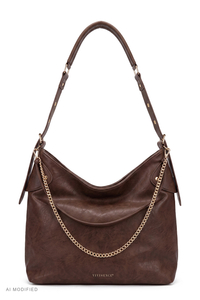 Vivisence Damen Hobo-Schultertasche aus Polyurethan mit Zierkette, dunkelbraun