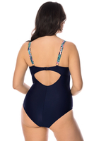Vivisence Womens One Piece Swimsuit With Padded Cups Adjustable Straps V Neckline Floral Print Design, dark blue flowers