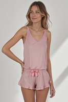 Vivisence Femme Pyjama Set Viscose Nœud Déco Confort Pour la Nuit D'été 2044, rose