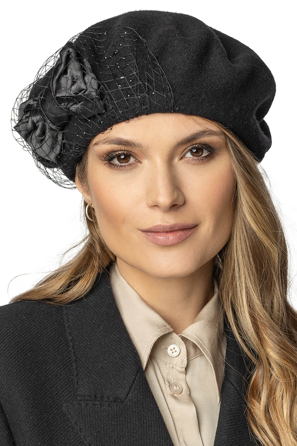 Vivisence Damen Baskenmütze Winter Warm Wolle Elegante Gemütlich Herbst 7081, schwarz