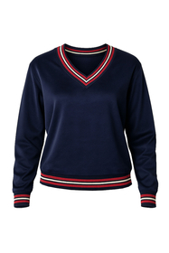 Vivisence Femme Sweat-Shirt Coton Encolure en V Perfeit Confort Quotidien 9001, bleu marine