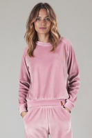 Vivisence Women's Velour Sweatshirt Long Sleeve Crew Neck Lounge Top Soft Cotton Casual Pullover Relaxed Fit Jumper Everyday Loungewear Cozy Sportswear 9005,