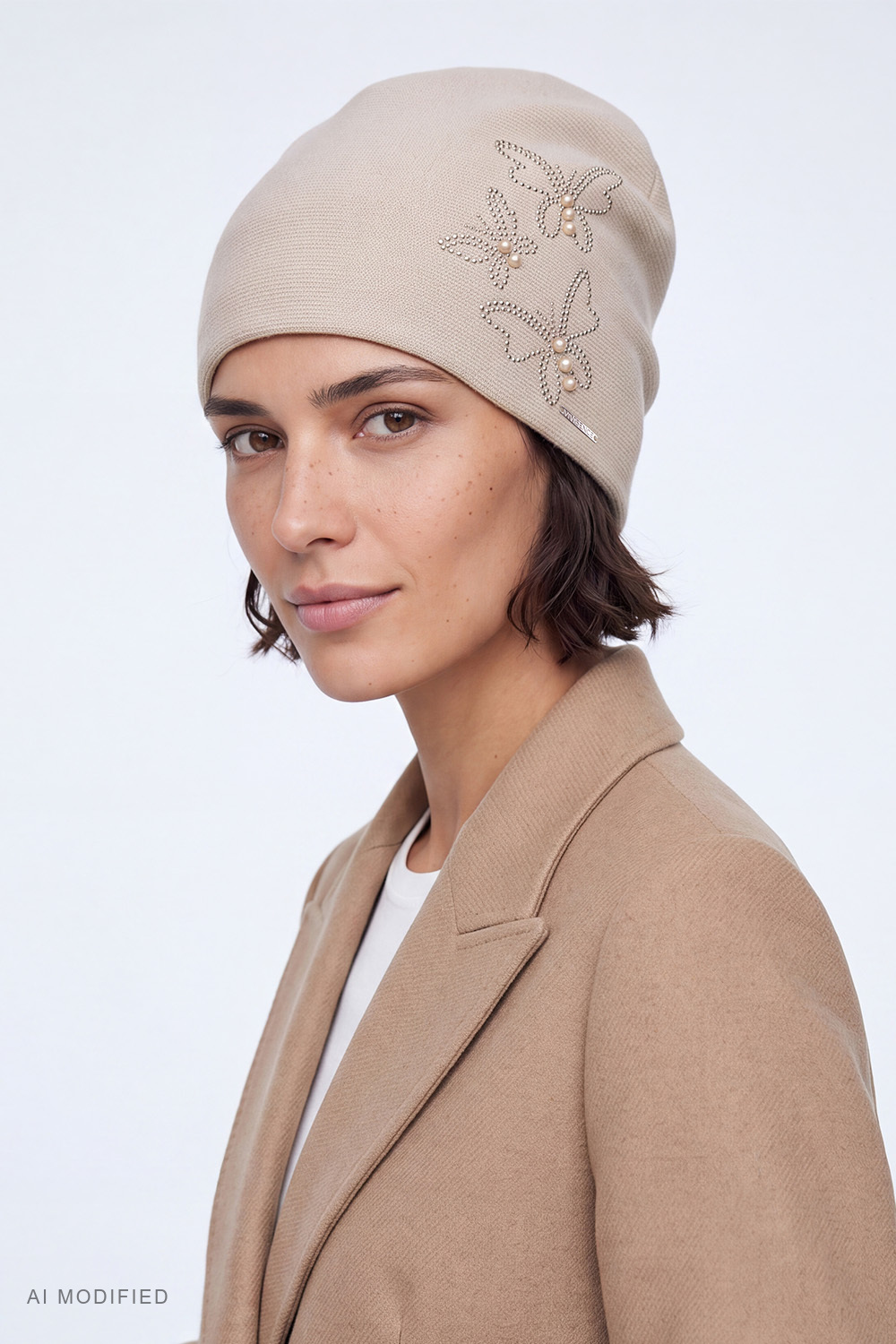 Vivisence Women's Beanie Hat Knitted Wool Blend Winter Fashion, beige