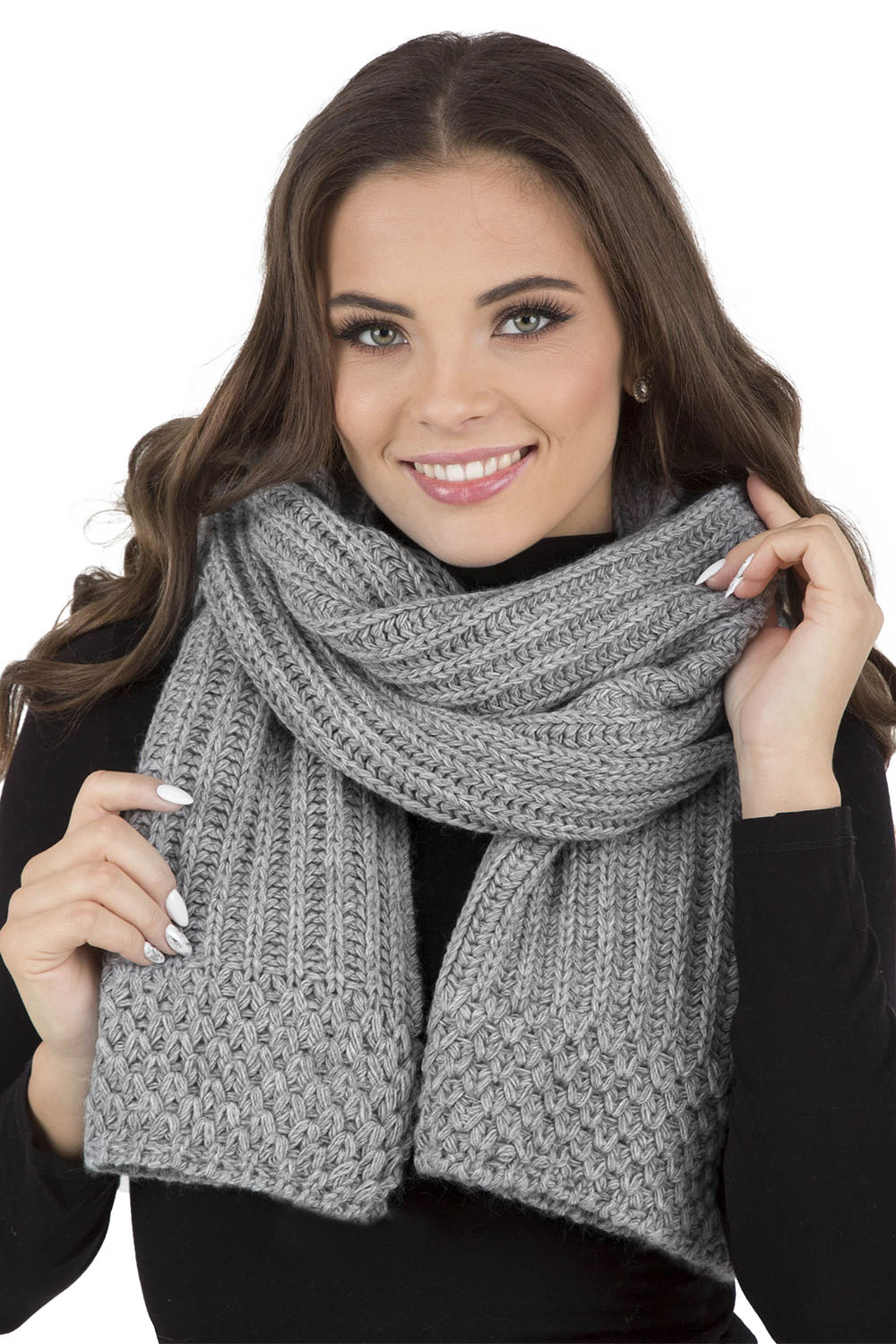 Vivisence Écharpe Tricotée Femme Classique Douce Et Chaude Pour L’Hiver 7016S, gris clair