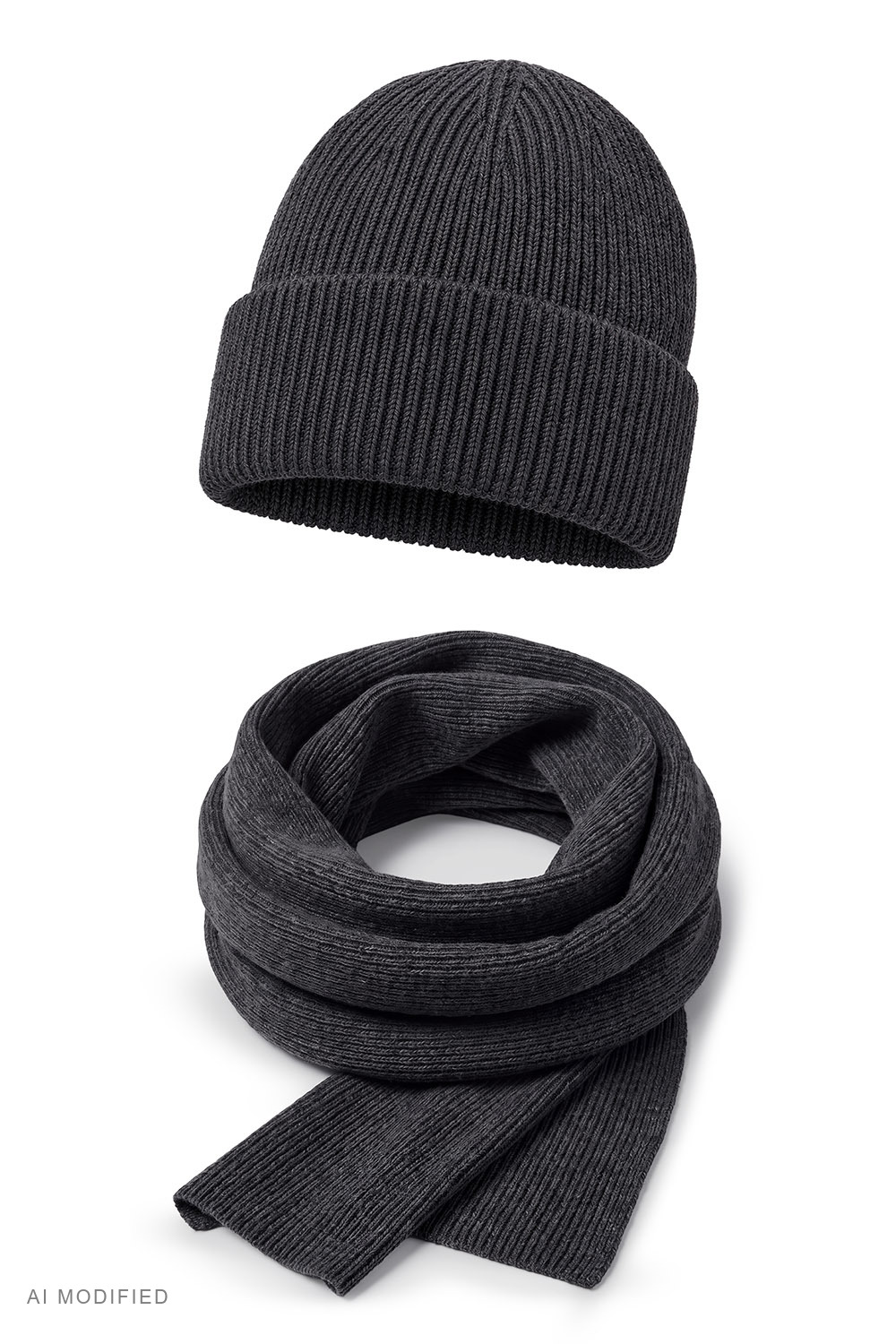 Vivisence Mens Beanie Hat And Scarf Set Wool Knitted Winter Accessories, graphite