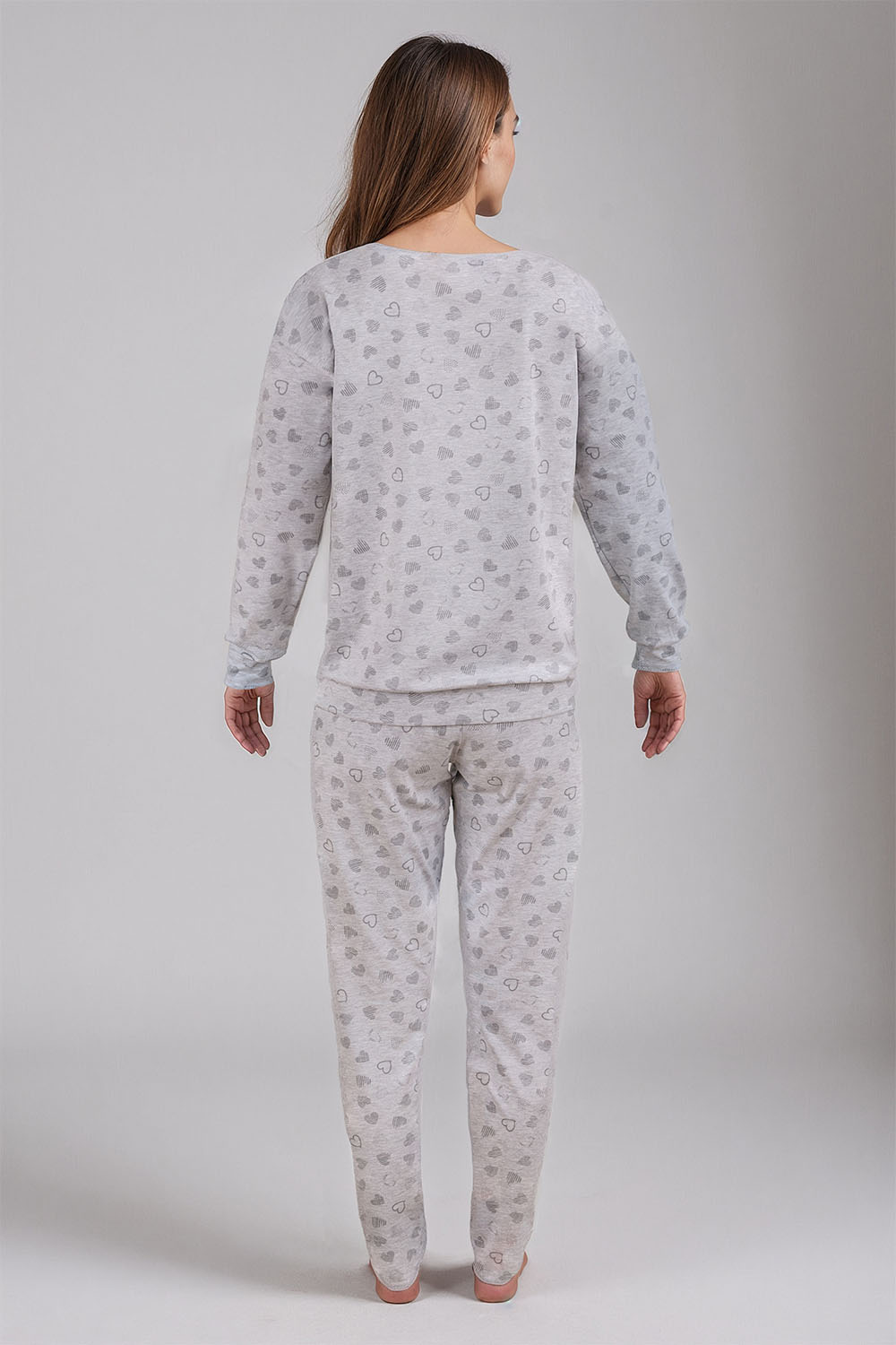 Vivisence Dame Schlafanzug 2-teiliges Set Pyjama Bluse Hose Gemustert Tupfen 2023, Grau