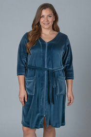 Vivisence Dressing Gown Cotton Zipper and Belt Pockets Home Comfort 5011, dark turquise