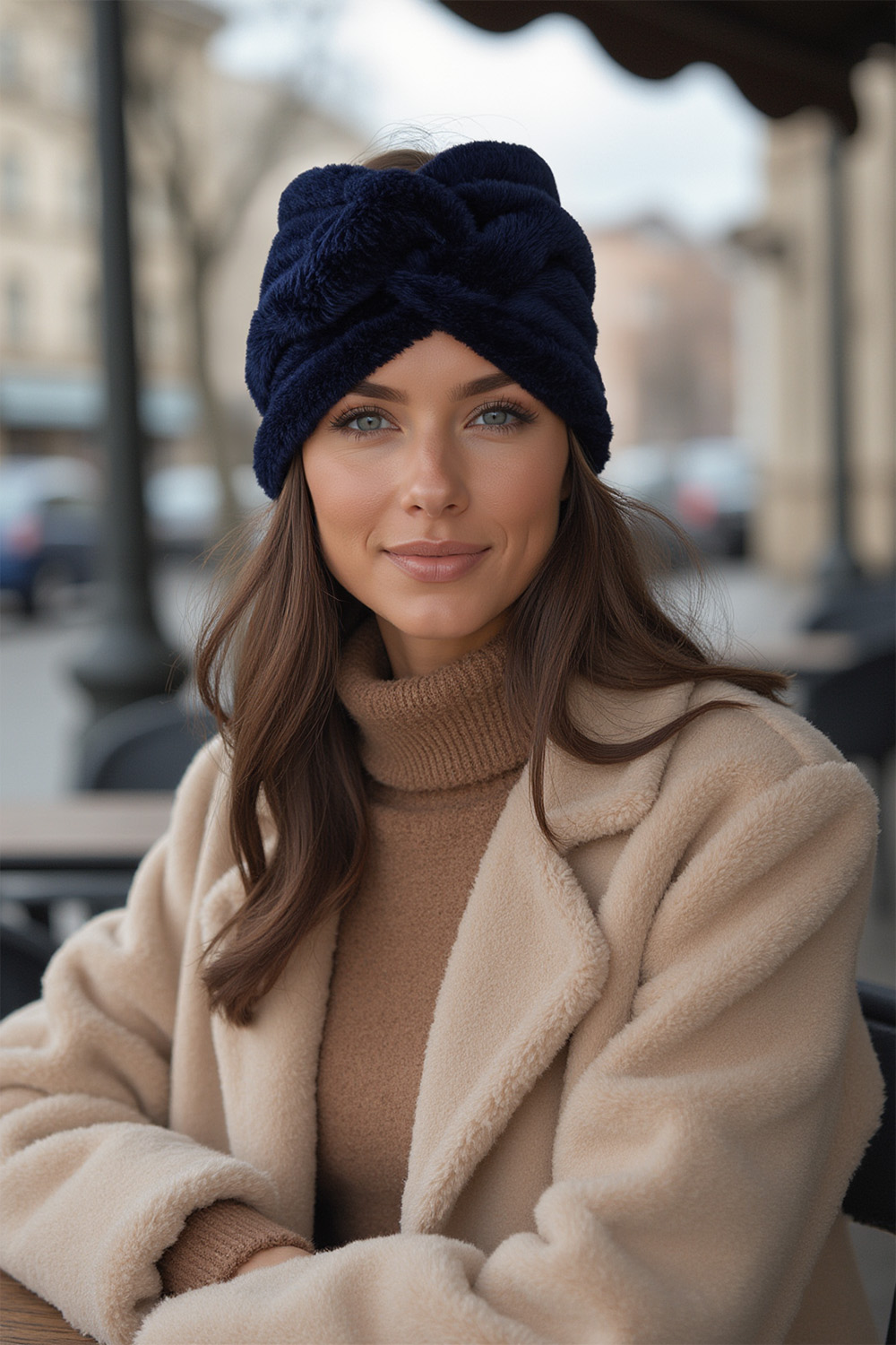 Vivisence Women Headband Soft Fluffy Knit Twist Front Cozy Warmth For Cold Days, dark blue