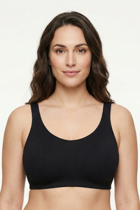 Vivisence Women’s Non Wired Soft Bra, Cotton Rich Everyday Comfort Bra with Unpadded Seamed Cups, Adjustable Straps and Hook and Eye Fastening, Black