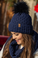 Vivisence Wintermütze mit Bommel Damen Warmes Ideal Für Kalte Wintertage 7015, dunkelblau