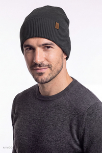 Vivisence Men's Merino Wool Beanie Hat Ribbed Warm Headwear, graphite