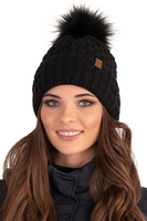 Vivisence Pom Pom Hat For Women Fleece Lined Knitted Winter Style 7015, black