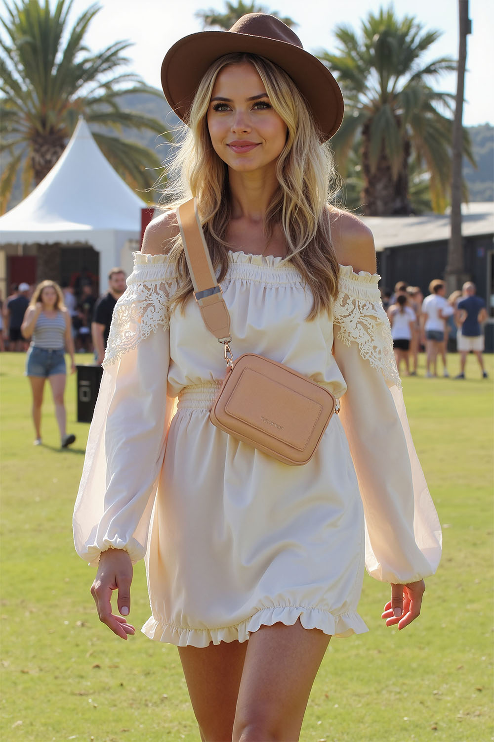 Vivisence Sac Bandoulière Femme Fermeture éclair Sangle Large et Réglable, beige