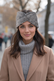 Vivisence Femme Bandeau Maille Duveteuse avec Torsade Confort et Chaleur, gris clair